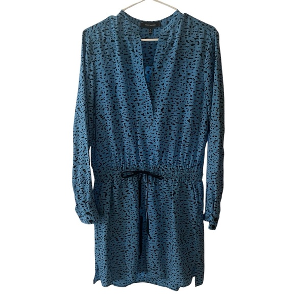 Robert Rodriguez Blue Mini Dress with Long Sleeve Cuffed Sleeves and V-Neck - Picture 1 of 11